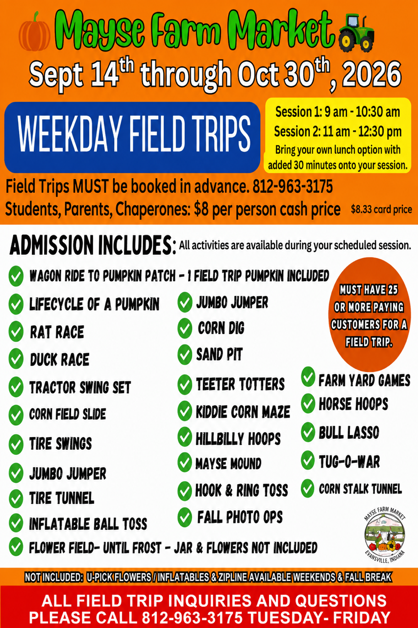 2026 field trips flyer as published on the Mayse website
